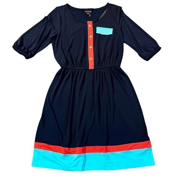 En Focus Studios Navy Color Block Elastic Waist Dress 8 - Picture 1 of 12